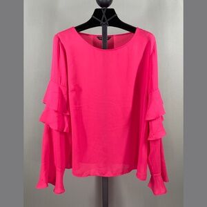 NEW Banana Republic Shirt Womens Medium pink ruffle blouse preppy colorful